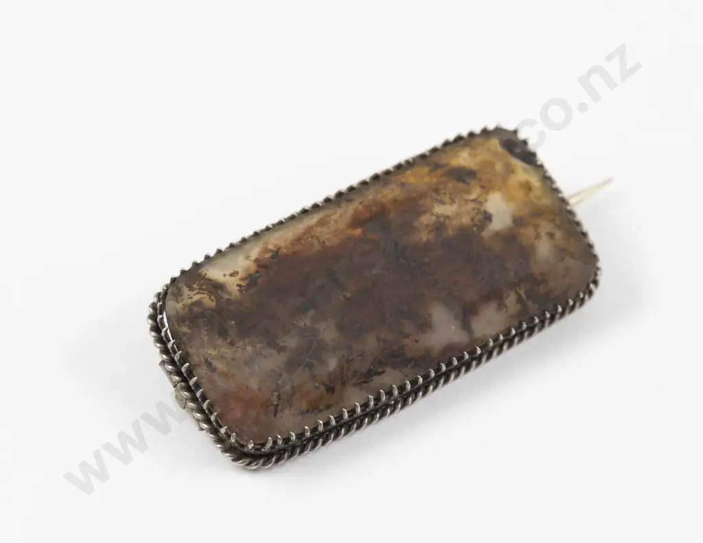 S/S Framed Moss Agate Brooch Image 1++