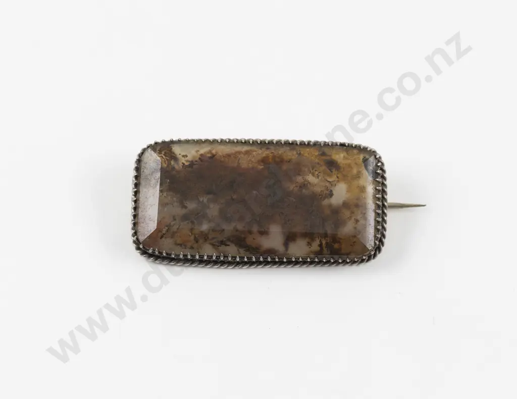 S/S Framed Moss Agate Brooch Image 1++