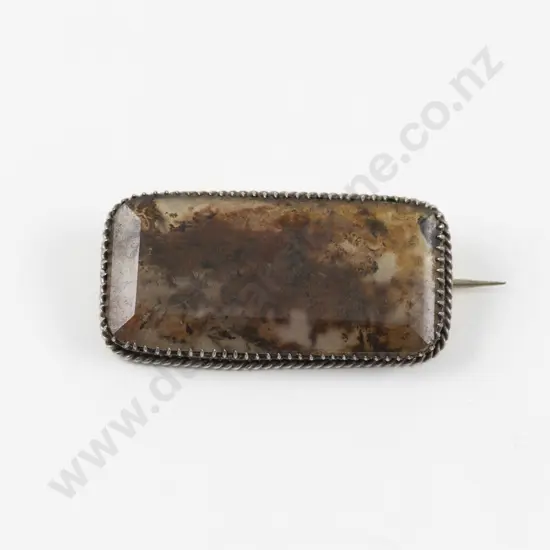 S/S Framed Moss Agate Brooch