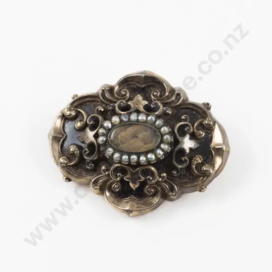 Victorian Gold Hair Plait Pearl Mourning Brooch