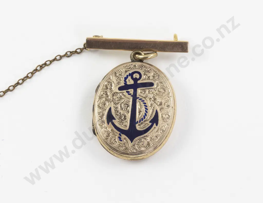 Victorian Gold Plated and Enamel Oval Photo Locket on 9ct Bar Brooch Image 1++