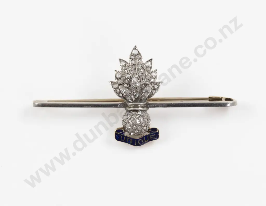 9ct Rose Gold 79Stone Diamond British Royal Grenadier Regimental Sweetheart Bar Brooch Image 1++