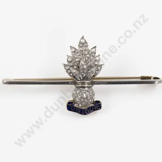 9ct Rose Gold 79Stone Diamond British Royal Grenadier Regimental Sweetheart Bar Brooch