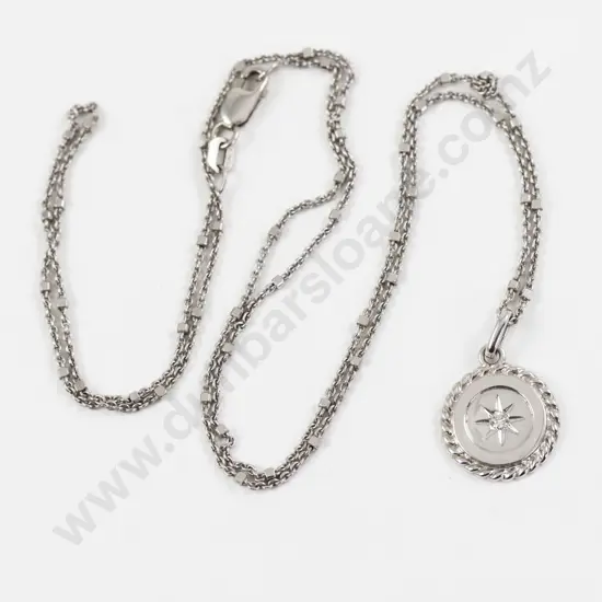 9ct White Gold Single Diamond Willow Bank Disc Pendant