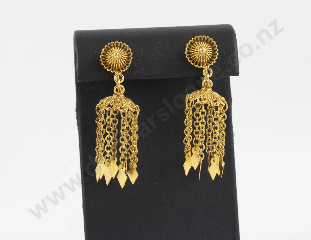 Pair 14ct Fancy Tassel Pendant Drop Earrings Image 1++