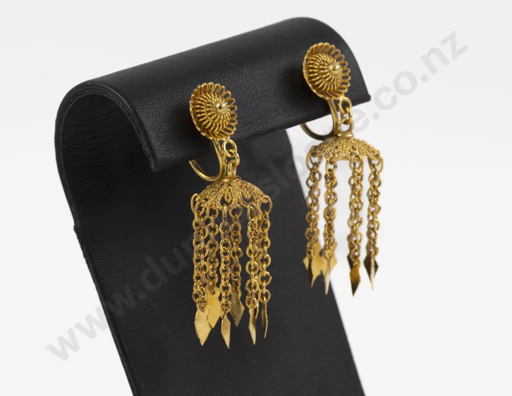 Pair 14ct Fancy Tassel Pendant Drop Earrings Image 1++