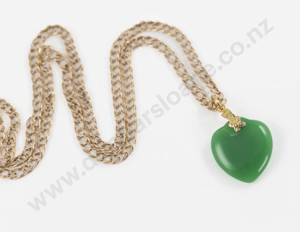 9ct Fancy Curb Link Neck Chain with Heart Shape Chrysoprase Pendant Image 1++