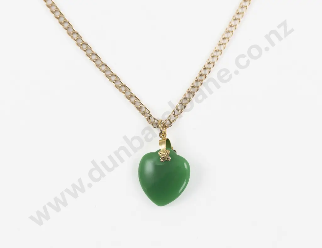 9ct Fancy Curb Link Neck Chain with Heart Shape Chrysoprase Pendant Image 1++