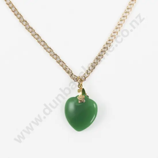 9ct Fancy Curb Link Neck Chain with Heart Shape Chrysoprase Pendant