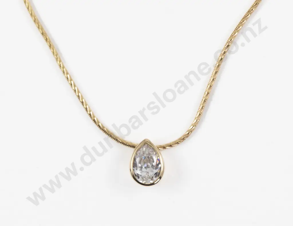 9ct Single Cubic Zirconia Pendant on 9ct Neck Chain Image 1++
