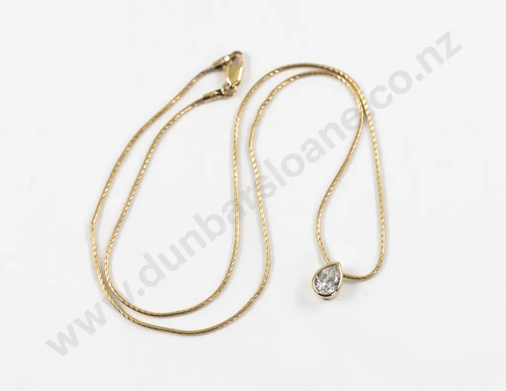 9ct Single Cubic Zirconia Pendant on 9ct Neck Chain Image 1++