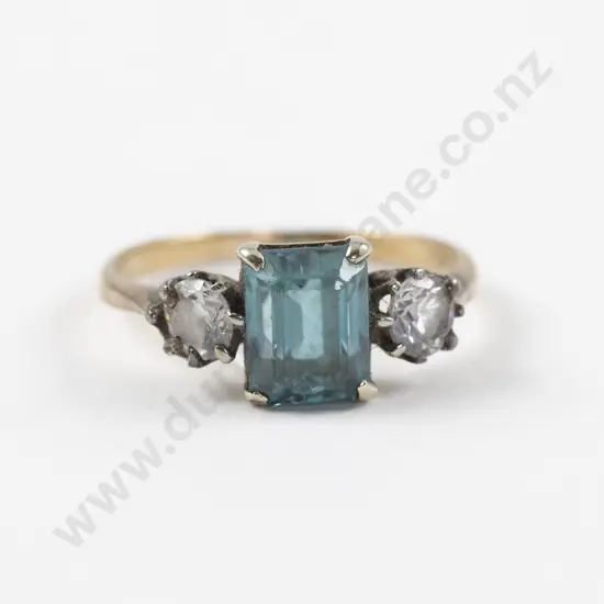 9ct Three Stone Topaz and Diamond Paste Ring