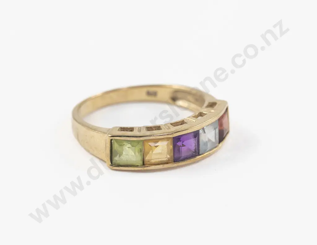 9ct Five Stone Gem Set Band Ring Image 1++