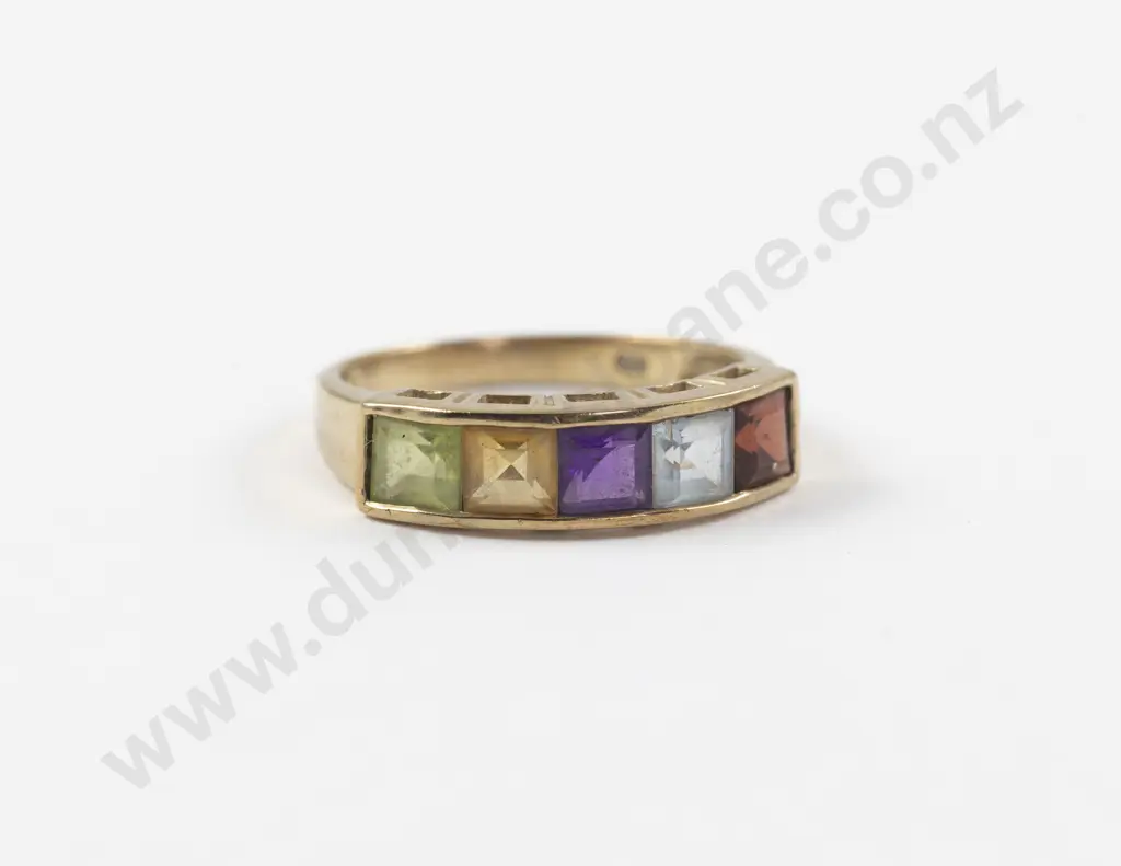 9ct Five Stone Gem Set Band Ring Image 1++