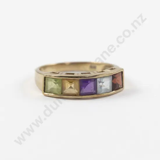 9ct Five Stone Gem Set Band Ring