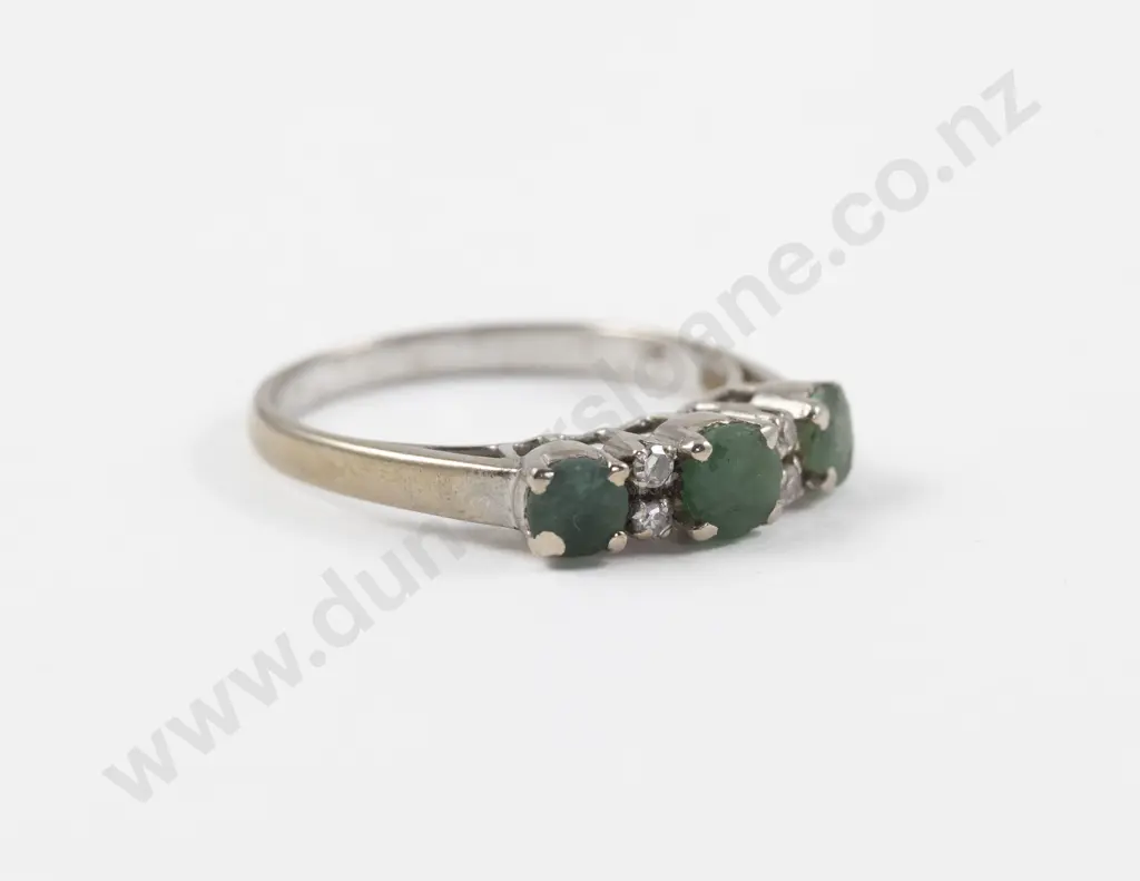 14ct White Gold Seven Stone Chrysoprase and Diamond Bridge Ring Image 1++