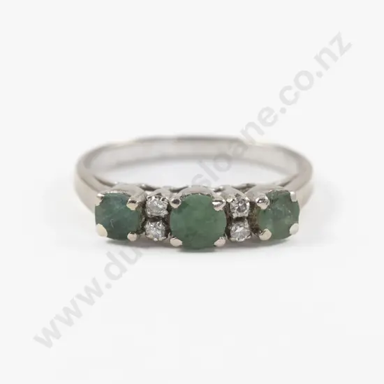 14ct White Gold Seven Stone Chrysoprase and Diamond Bridge Ring