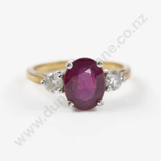 9ct Three Stone Garnet and Diamond Ring