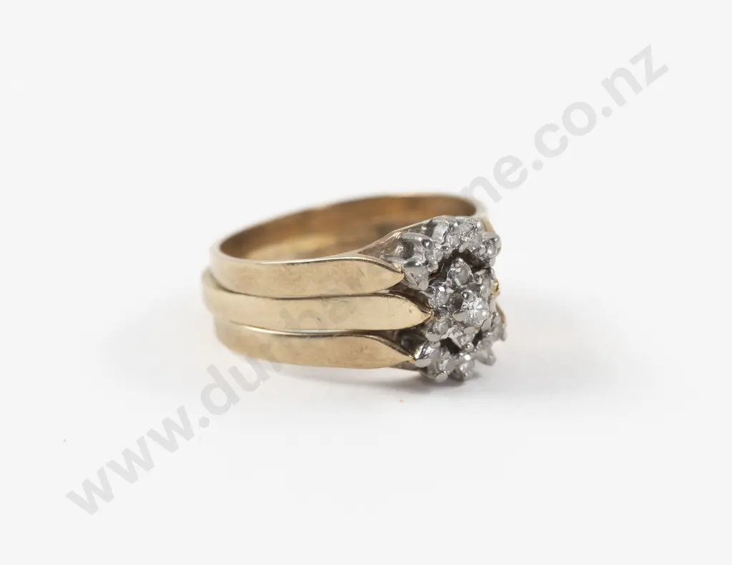9ct Seven Stone Diamond Cluster Ring with Two 9ct Curved Diamond Bands Image 1++