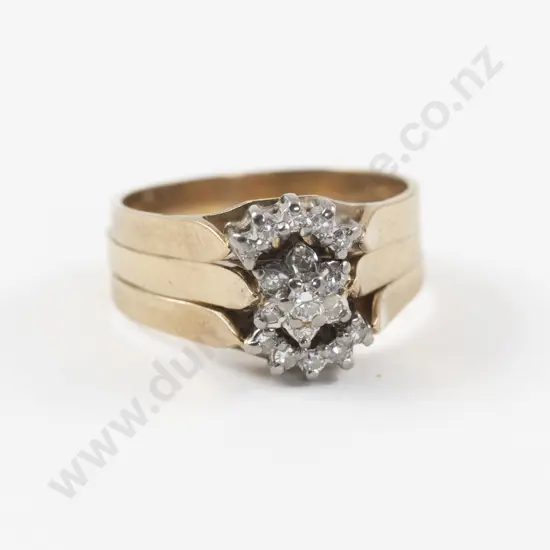 9ct Seven Stone Diamond Cluster Ring with Two 9ct Curved Diamond Bands