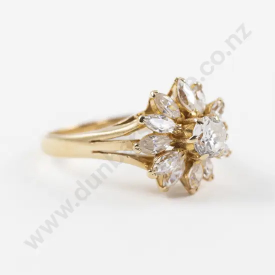 14ct Twelve Stone Cubic Zirconia Floret Cluster Ring