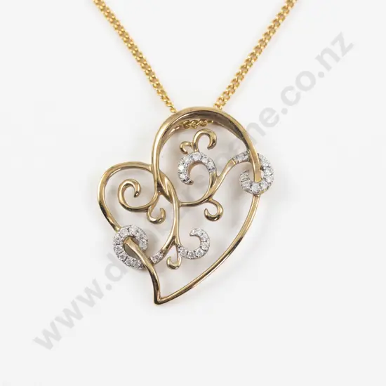 9ct 30Stone Diamond Heart Pendant on 9ct Fancy Link Neck Chain