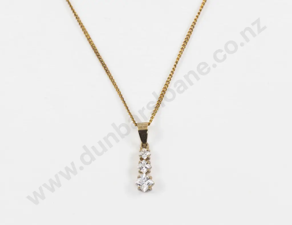 9ct Three Stone Cubic Zirconia Pendant Image 1++