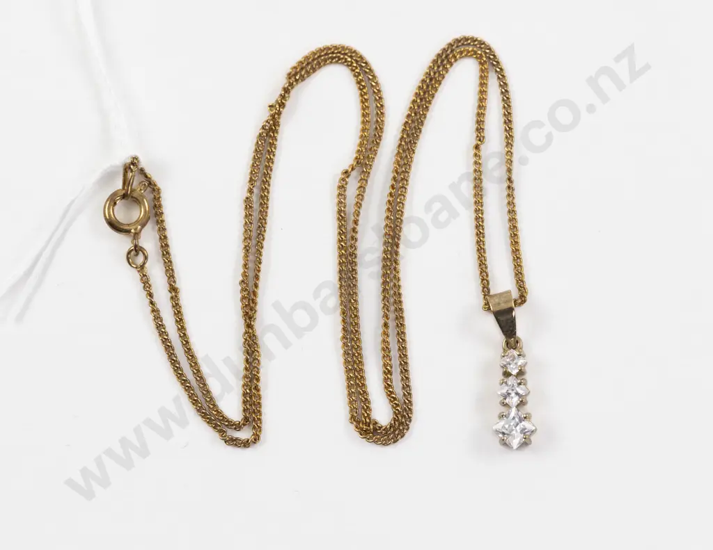 9ct Three Stone Cubic Zirconia Pendant Image 1++