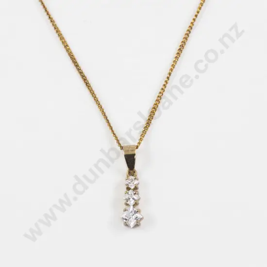 9ct Three Stone Cubic Zirconia Pendant