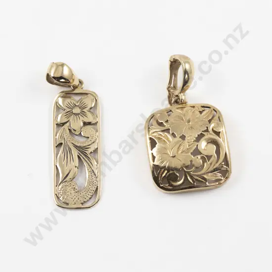 Two 14ct Gold Floral Design Pendants