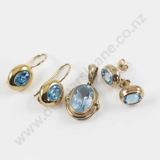 9ct Single Stone Topaz Pendant and Two Pair of Earrings