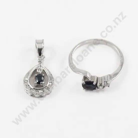 9ct White Gold Three Stone Sapphire and Diamond Paste Ring