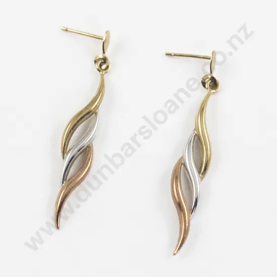 Pair 9ct Tri-Colour Gold Pendant Drop Earrings