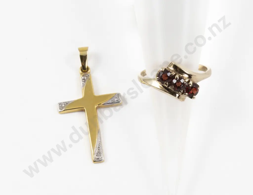 9ct Yellow and White Gold Cross Pendant Image 1++
