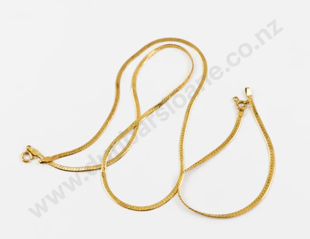 18ct Flat Snake Link Bracelet and Neck Chain Image 1++