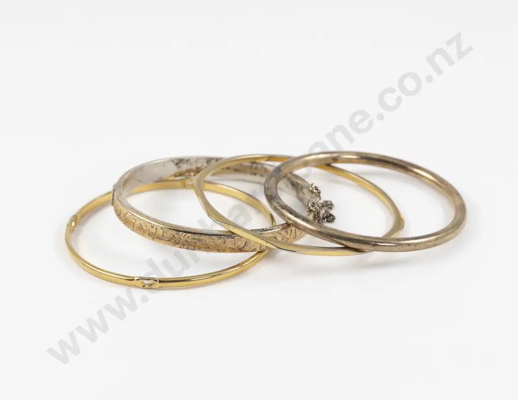 Two S/S 9ct Lined Bangles and Two Monet Bangles Image 1++