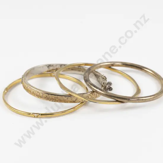 Two S/S 9ct Lined Bangles and Two Monet Bangles