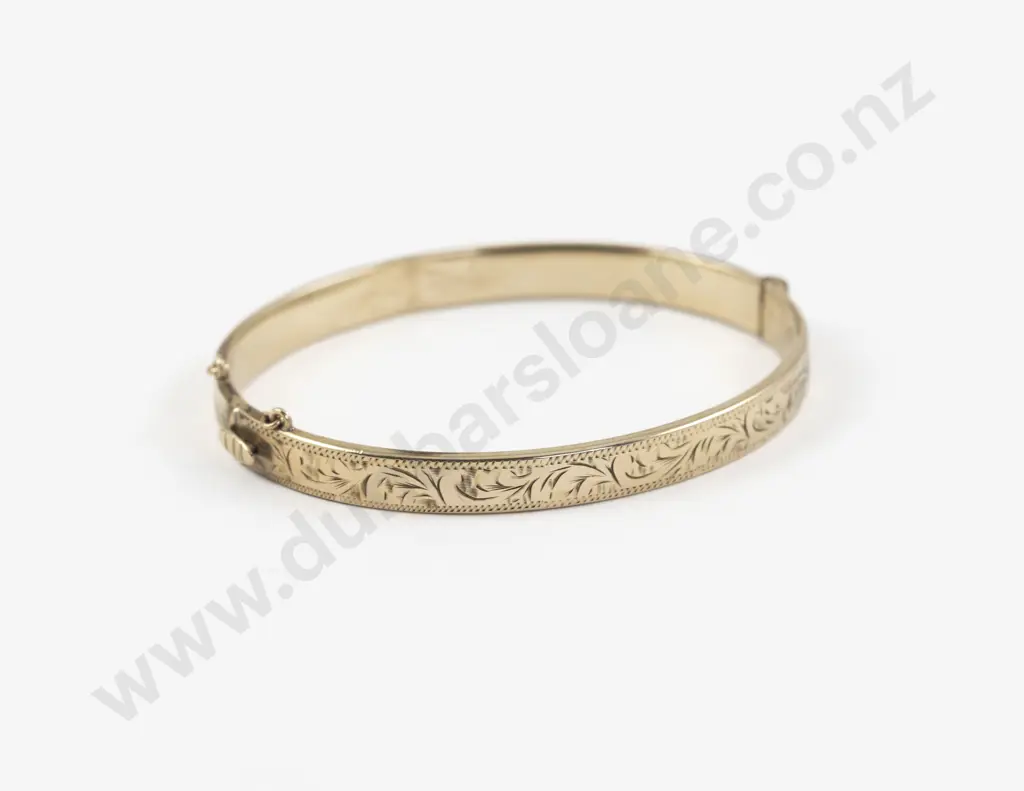 9ct Metal Core Engraved Hinged Snap Bangle Image 1++