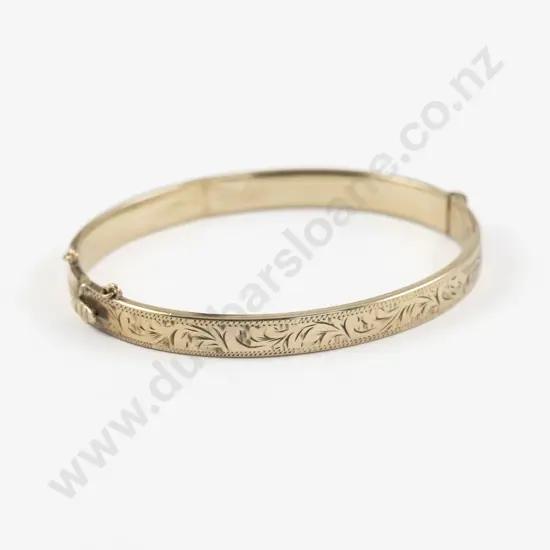 9ct Metal Core Engraved Hinged Snap Bangle