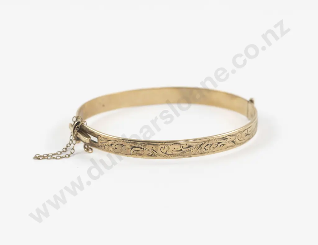 9ct Metal Core Half Engraved Hinged Snap Bangle Image 1++