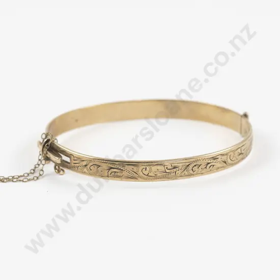 9ct Metal Core Half Engraved Hinged Snap Bangle
