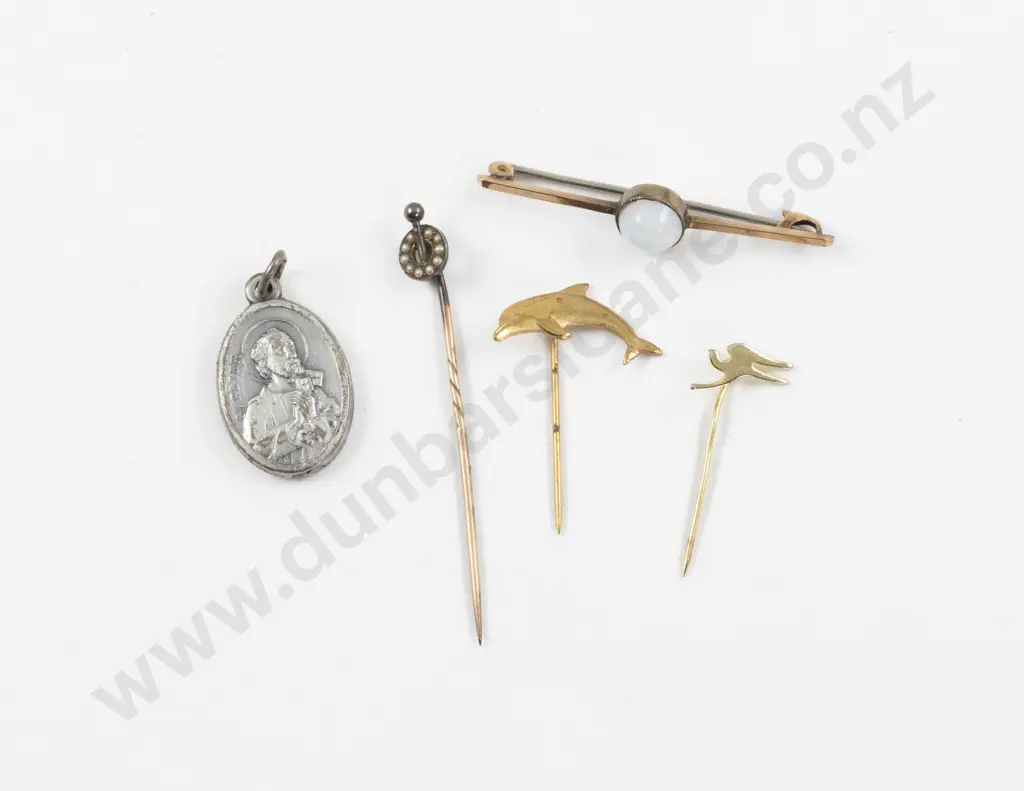 Victorian 9ct Seed Pearl Stick Pin and Opal Bar Brooch Image 1++