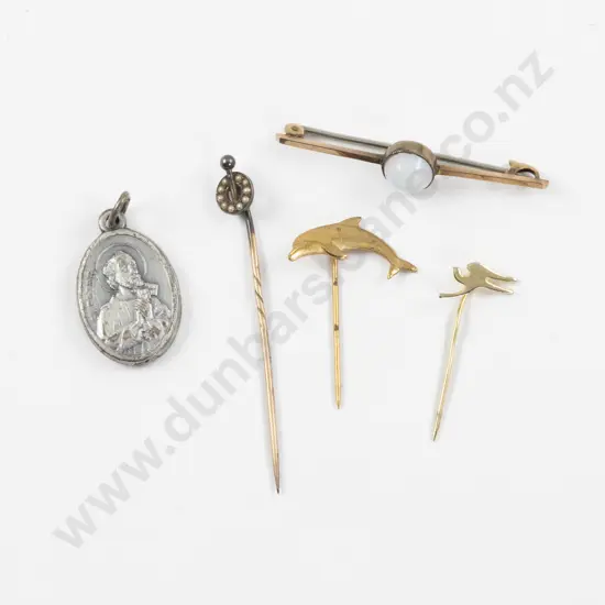 Victorian 9ct Seed Pearl Stick Pin and Opal Bar Brooch