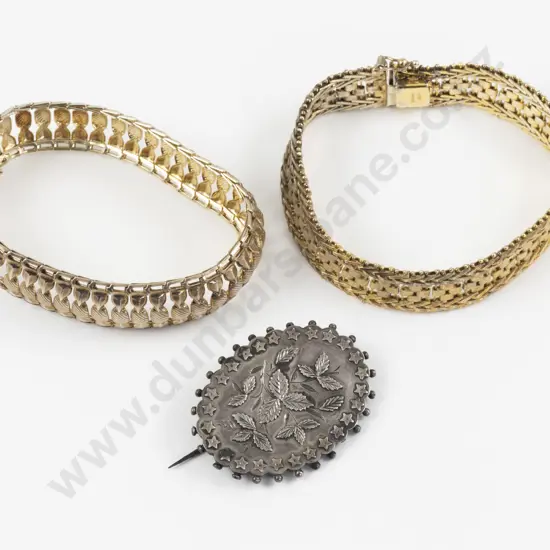 Victorian S/S Brooch with Two Silver Gilt Fancy Link Bracelets