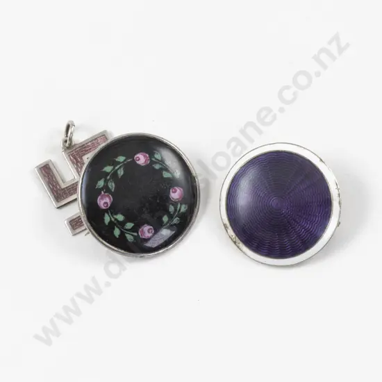 Two S/S and Enamel Brooches and Pendant