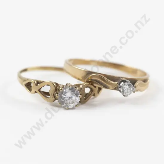 Two 9ct Solitaire Diamond Rings