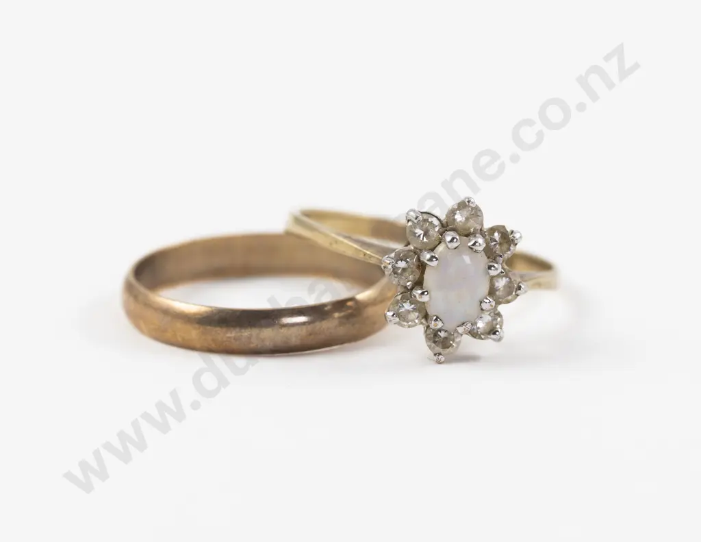 9ct Nine Stone Opal and Diamond Paste Cluster Ring Image 1++
