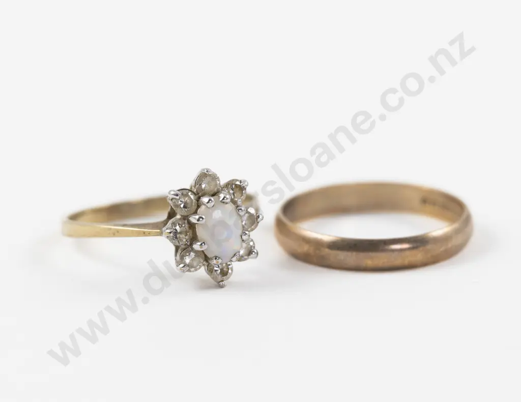 9ct Nine Stone Opal and Diamond Paste Cluster Ring Image 1++