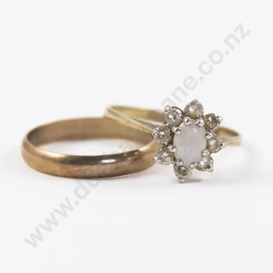 9ct Nine Stone Opal and Diamond Paste Cluster Ring