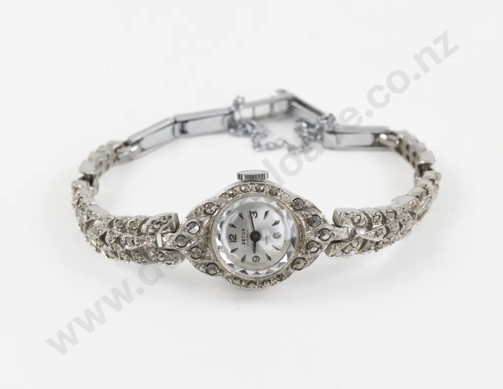Sterling Silver Marcasite Ladies Dress Wrist Watch Image 1++